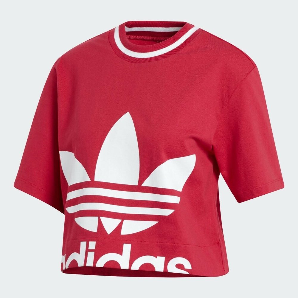 Adidas Trefoil Women’s Athletic Casual Cropped Tee Pink Logo Graphic T-Shirt - Picture 5 of 7